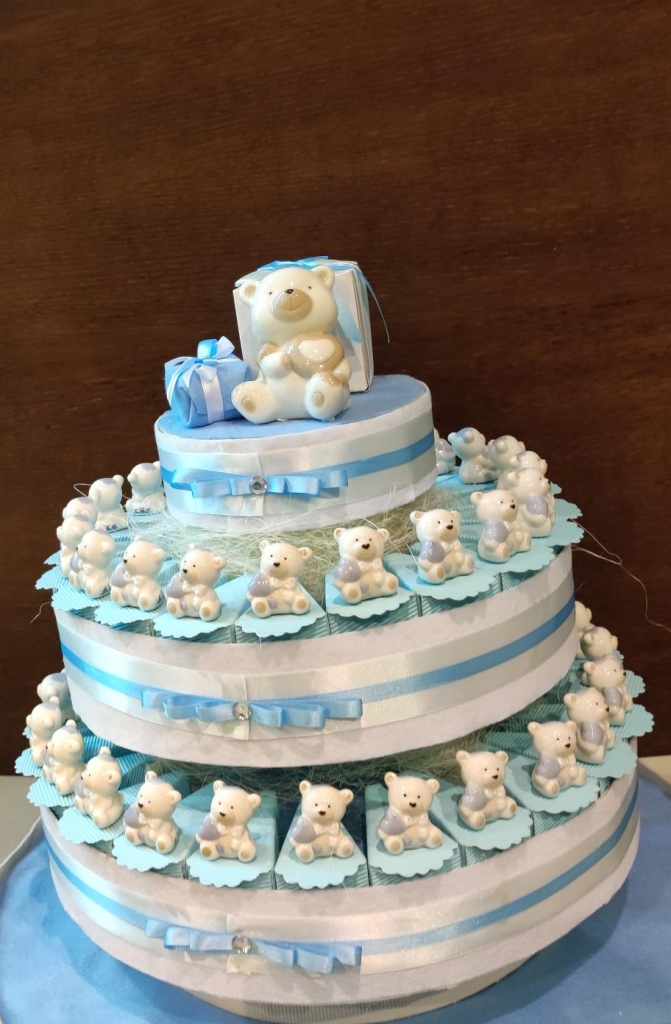 Bomboniera torta bomboniere con orsetto celeste